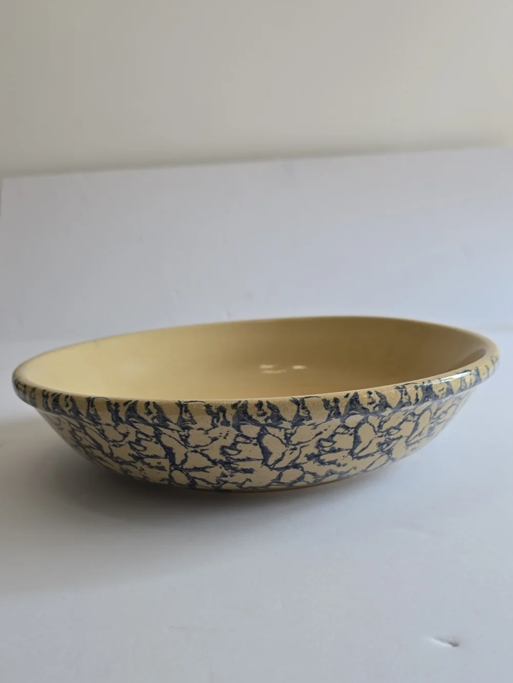 Vintage Robinson Ransbottom Pottery RRP Roseville OH Blue Sponge Pasta Bowl 12